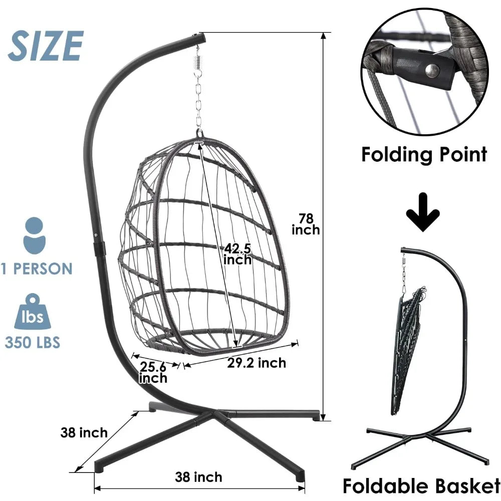 Indoor Outdoor Egg Hanging Chair with Stand Patio Wicker Swing Egg Chair Indoor Swinging Chair for Patio Bedroom Balcony