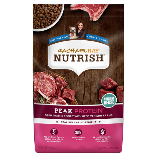 Rachael Ray Nutrish PEAK Protein Open Prairie Recipe With Beef, Venison & Lamb, Dry Dog Food, 12 lb. Bag
