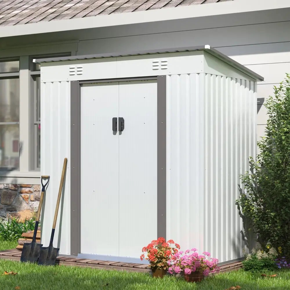 4'x6' Outdoor Metal Storage Shed Garden Utility Tool House Lockable Sliding Door