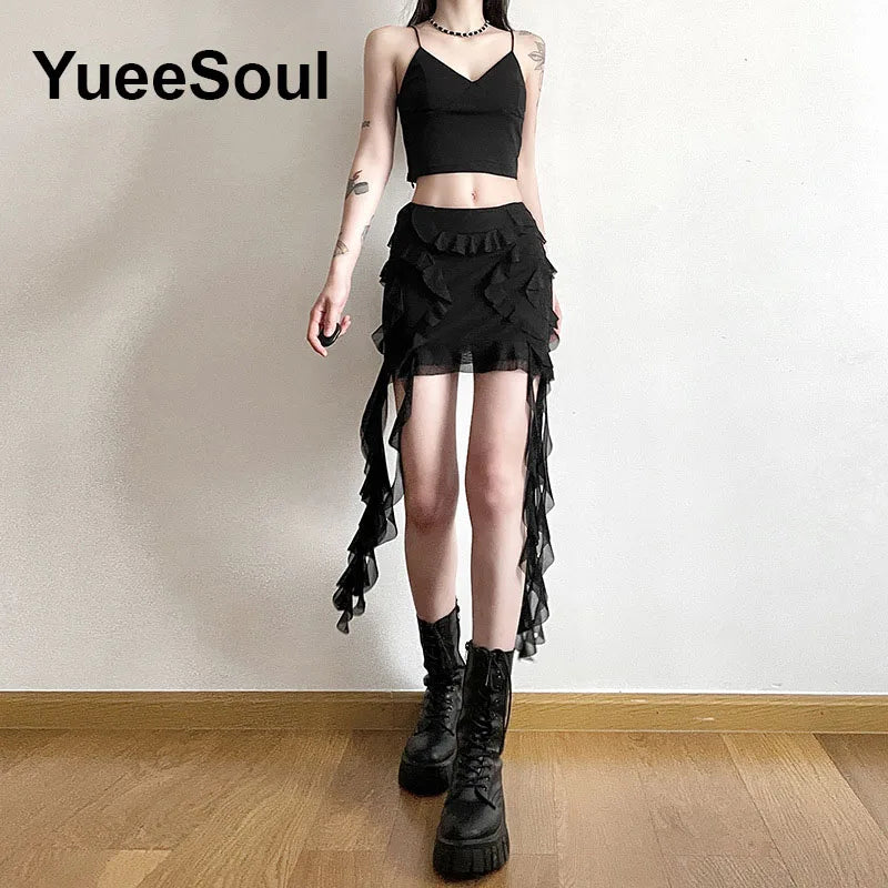 Gothic Mini Skirts 2024 New Harajuku Punk Goth Dark Grunge Y2K High Waist Women Skirts 2000s High Street Women's Skirt