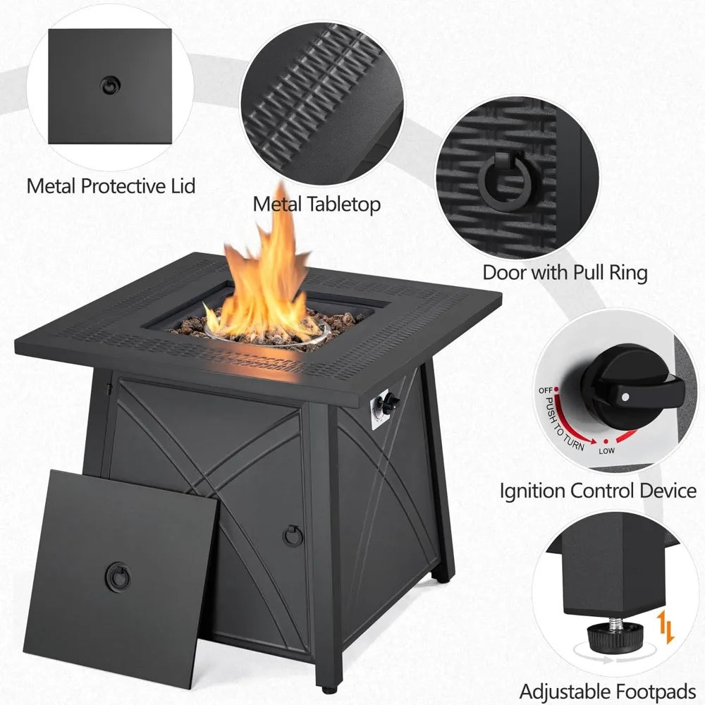 28in Propane Fire Pit Gas Fire Pit Table for Outdoor,50,000 BTU with Lava Rocks,Heavy Duty 2 in 1 Square Firepit Table for Party