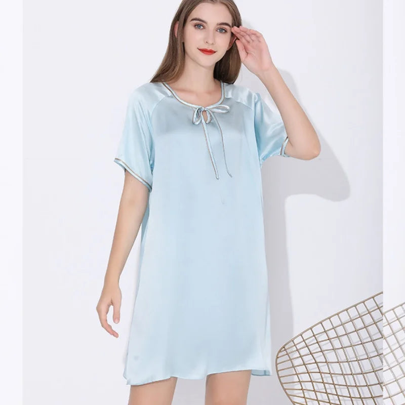 Summer Pure Silk Ladies Nightgowns Home Apparel Nightdress Women Loose Nightgown Female Breathable Sleepwear Nightwear Lingerie