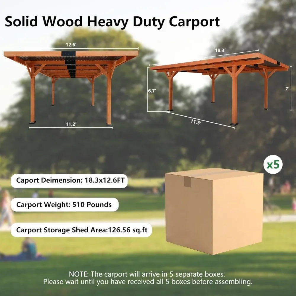 18.3x12.6x7 FT Carport Garage with Hard Top Steel Roof for Parking Car, Boats on Patio, Garden, Heavy Duty Wooden Carport Garage