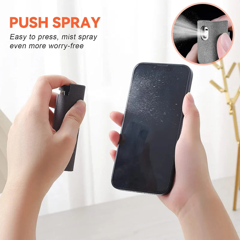 2 In 1 Phone Screen Cleaner Spray Computer Screen Dust Removal Microfiber Cloth Set Cleaning Artifact Without Cleaning Liquid