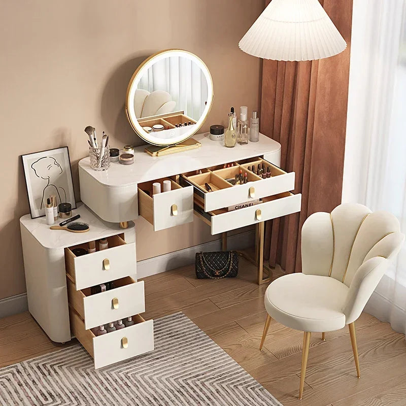 Storage Luxury Dressing Table White Makeup Mirror Chair Dressing Table European Luxury Penteadeira De Maquiagem Furniture Makeup