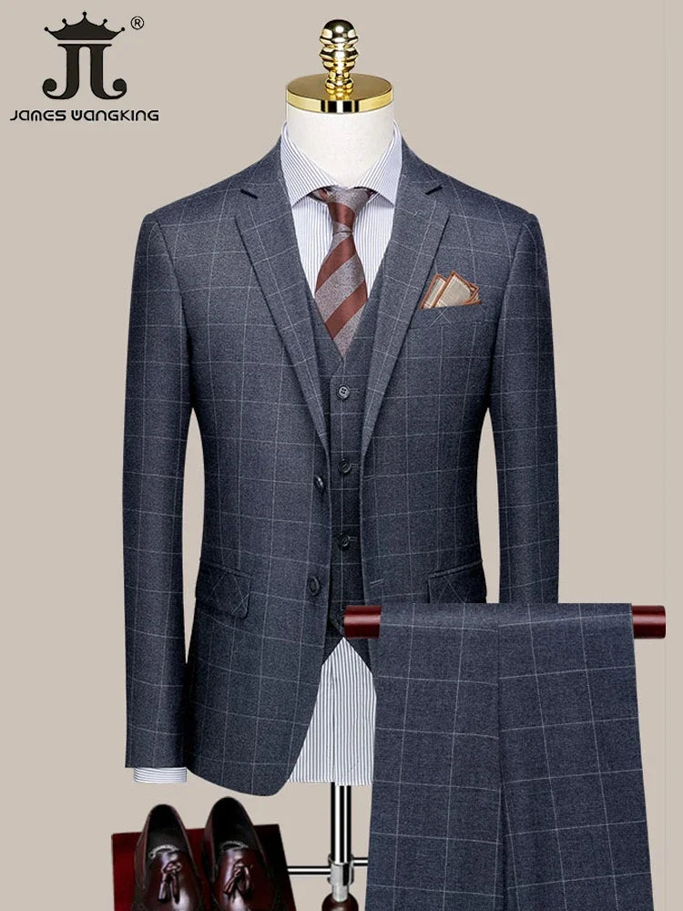 Blazer Vest Pants Luxury High-end Brand Boutique Plaid Casual Business Suit 3 Pcs and 2 Pcs Set Groom Wedding Party Dress Jacket