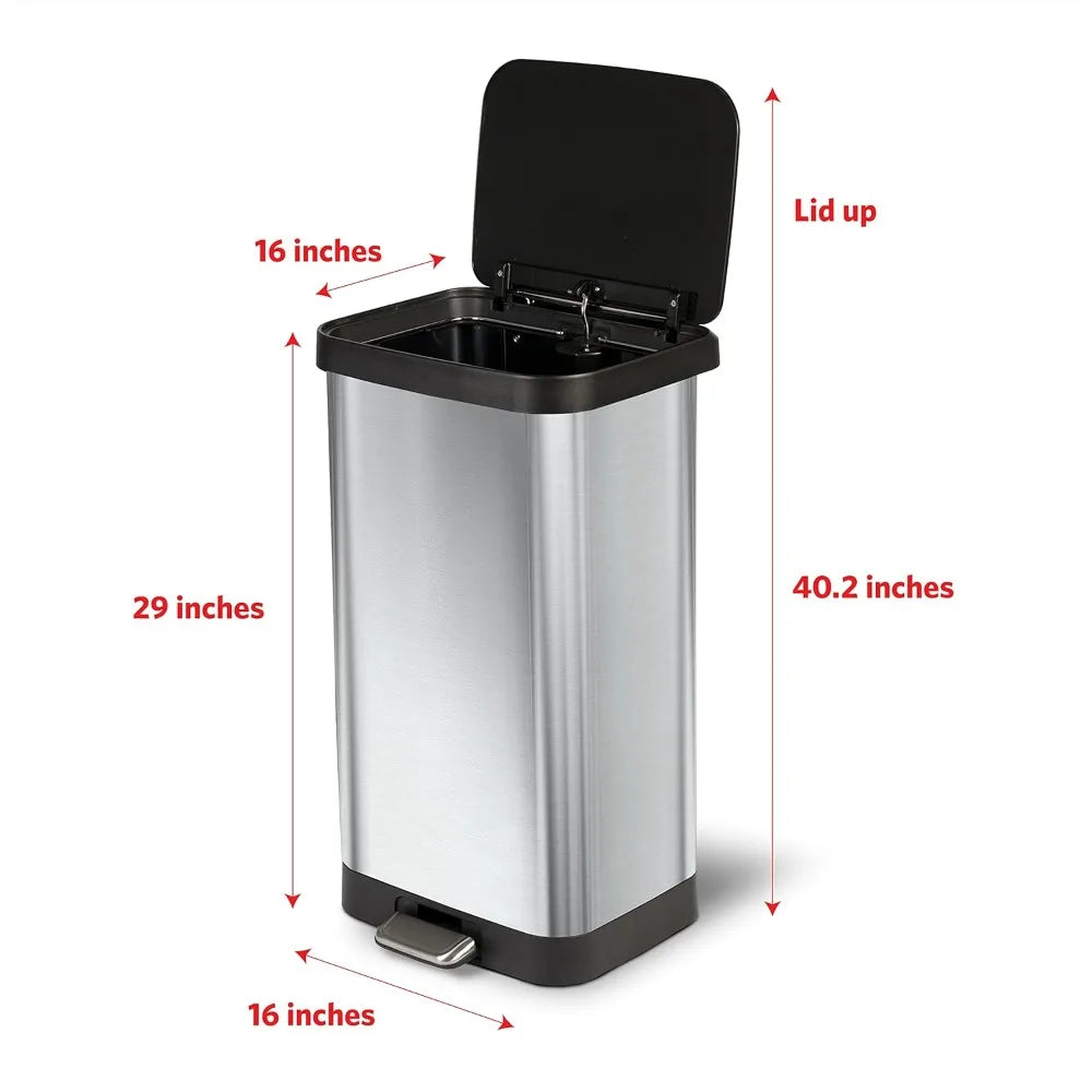 Stainless Steel Step Trash Can with Clorox Odor Protection | Large Metal Kitchen Garbage Bin with Soft Close Lid, Foot Pedal