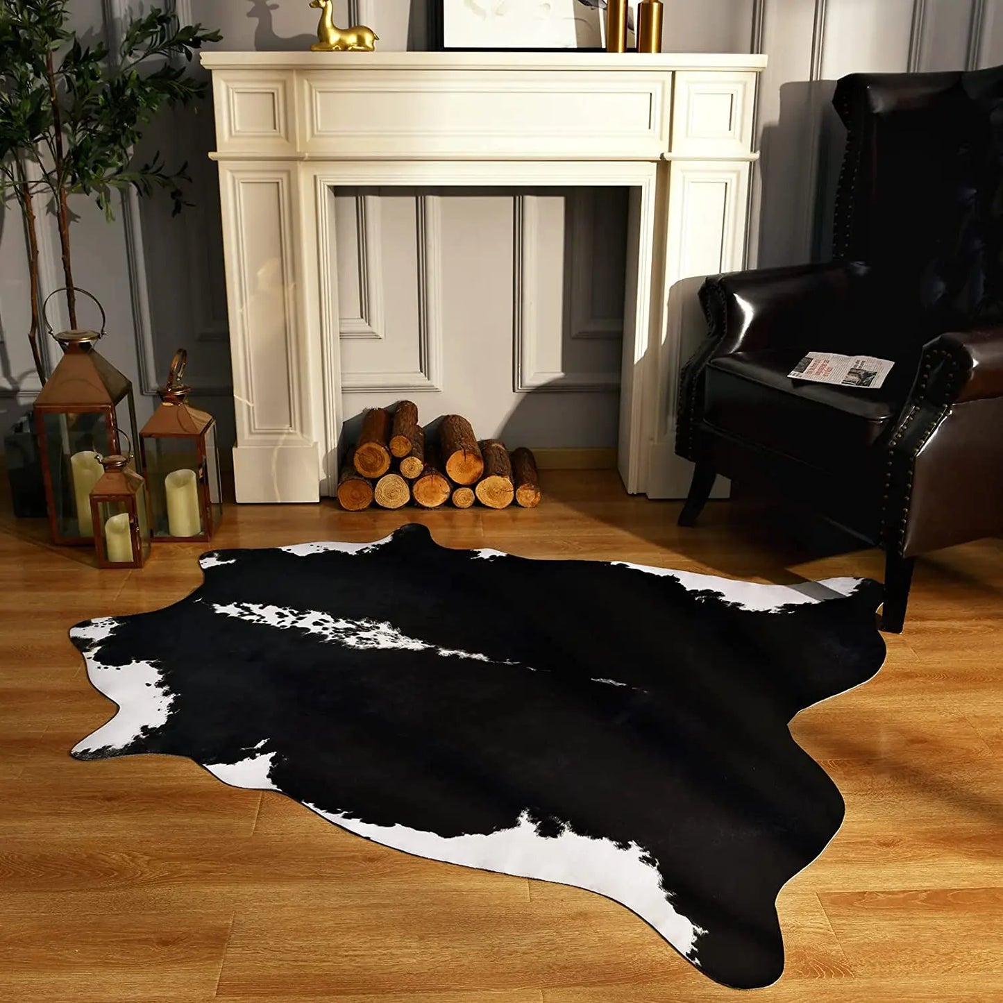 Imitation Cow Leather Area Rug Room Decor Carpet Industrial Style Carpets for Living Room Modern Rugs for Bedroom Floor Mats