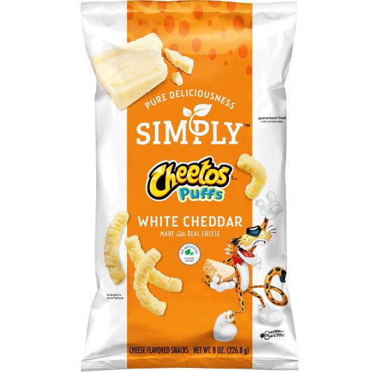 Simply  Puffs Cheese Flavored Snacks, White Cheddar, 8 Oz Bag