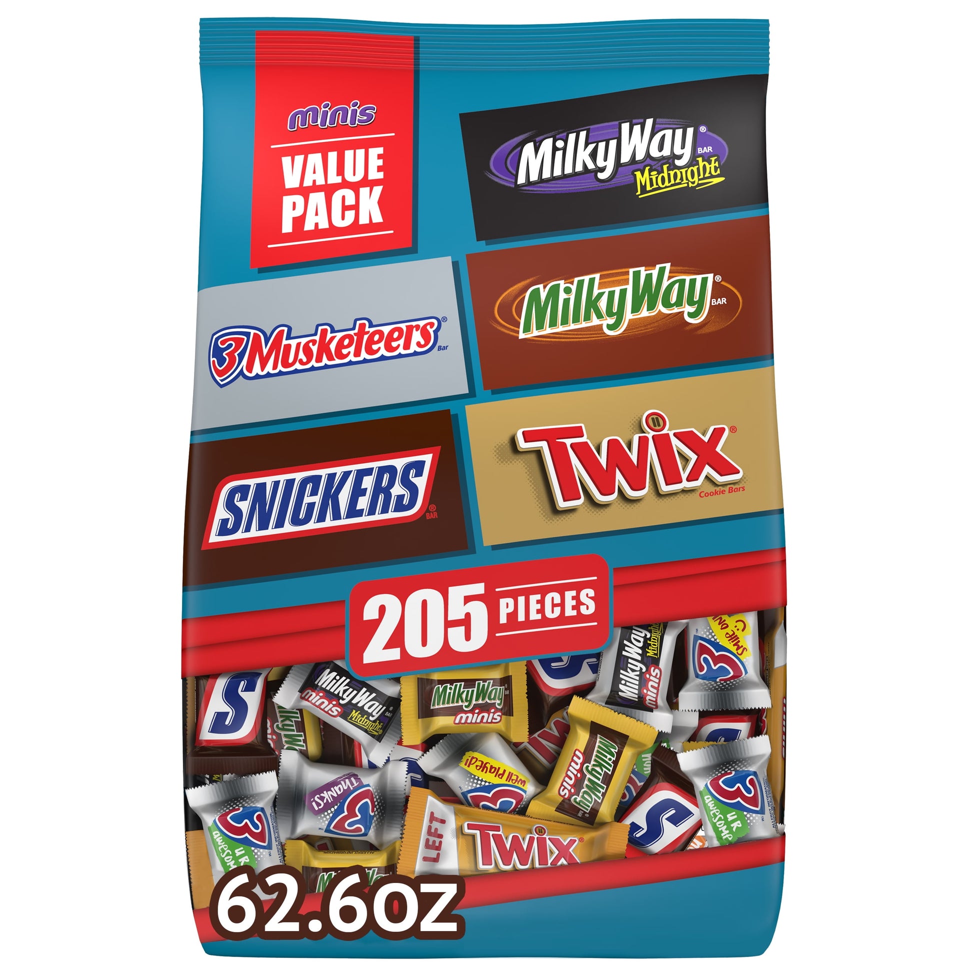 Snickers, Twix, Milky Way & 3 Musketeers Mini Chocolate Candy Bar Assortment - 205 Ct.