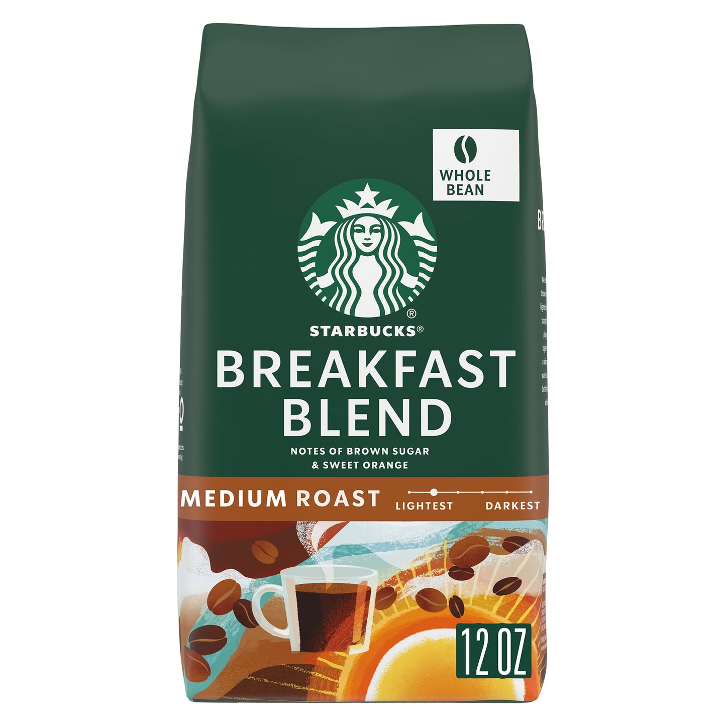 Breakfast Blend, Whole Bean Coffee, Medium Roast, 12 Oz