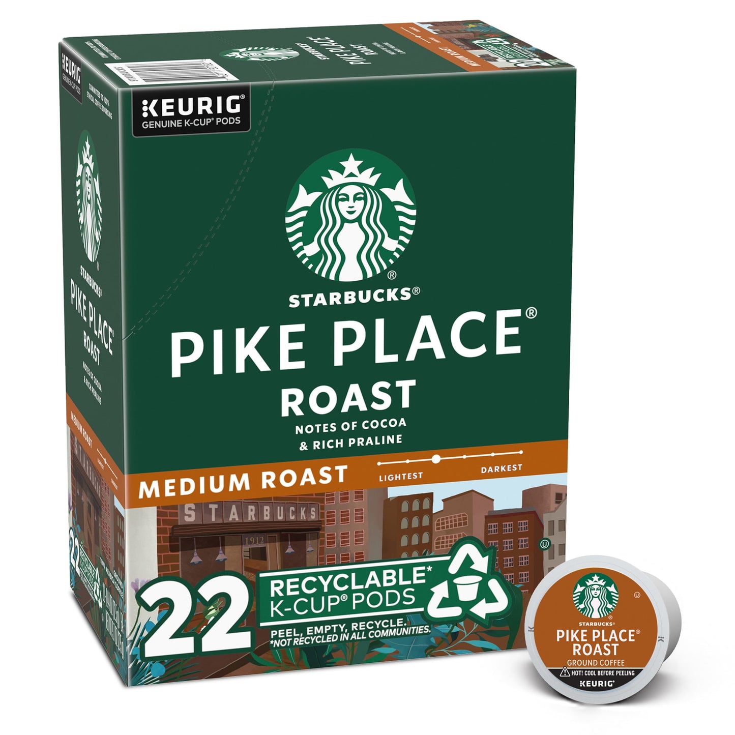 Starbucks Pike Place Roast, Medium Roast K-Cup Coffee Pods, 22 Count K