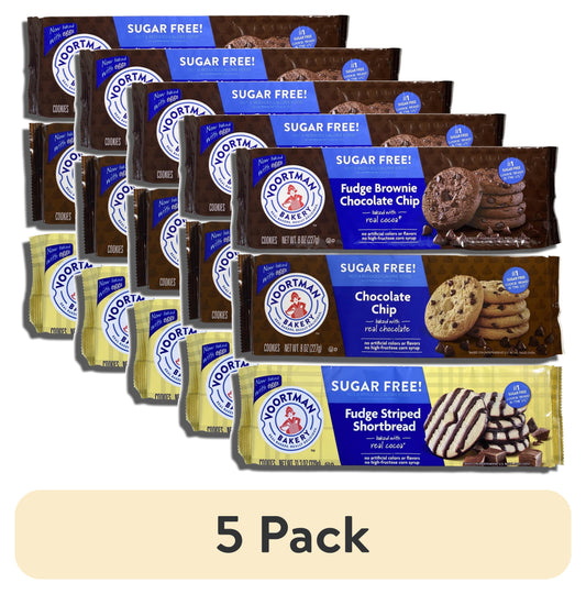 (5 Pack) Sugar Free Wafers and Cookies by Voortman | Fudge Brownie, Fudge Shortbread, & Chocolate Chip | 3 Flavor Variety Pack