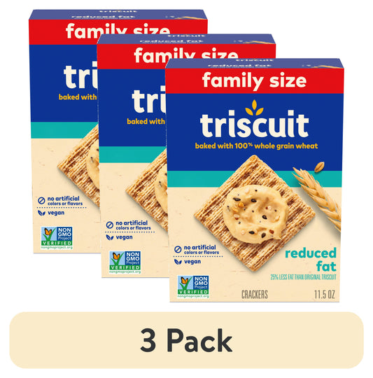 (3 Pack)  Reduced Fat Whole Grain Wheat Crackers, Vegan Crackers, Family Size, 11.5 Oz