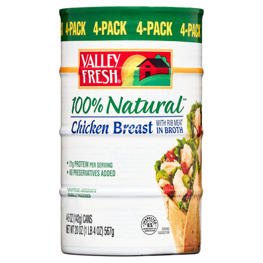 100% Natural* Chicken Breast in Water, Shelf Stable, 5 Oz Steel Can (4 Pack)