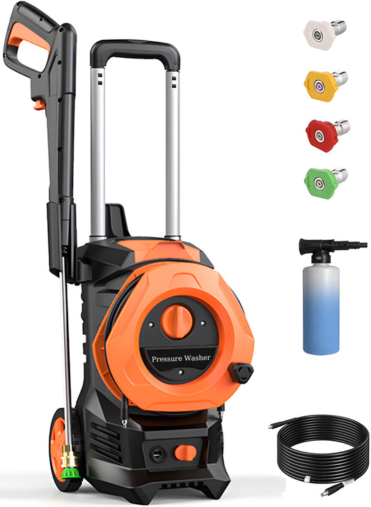 3300PSI Electric Pressure Washer with 4 Quick Connect Nozzlese 2.0GPM 1800W, Orange