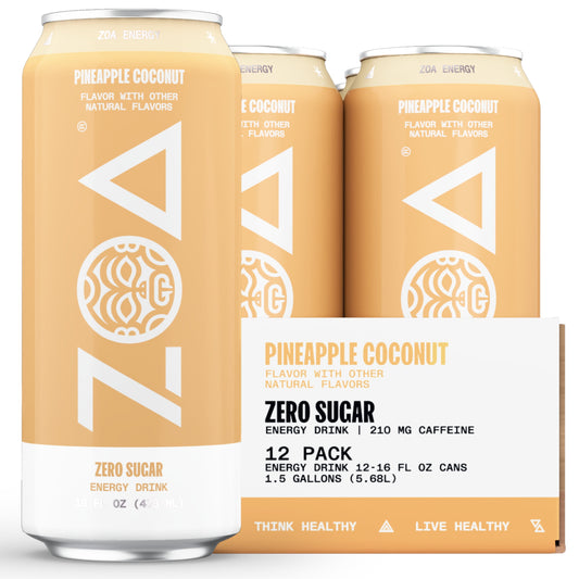 Zero Sugar Energy Drink, Pineapple Coconut, 16Oz (12-Pack)