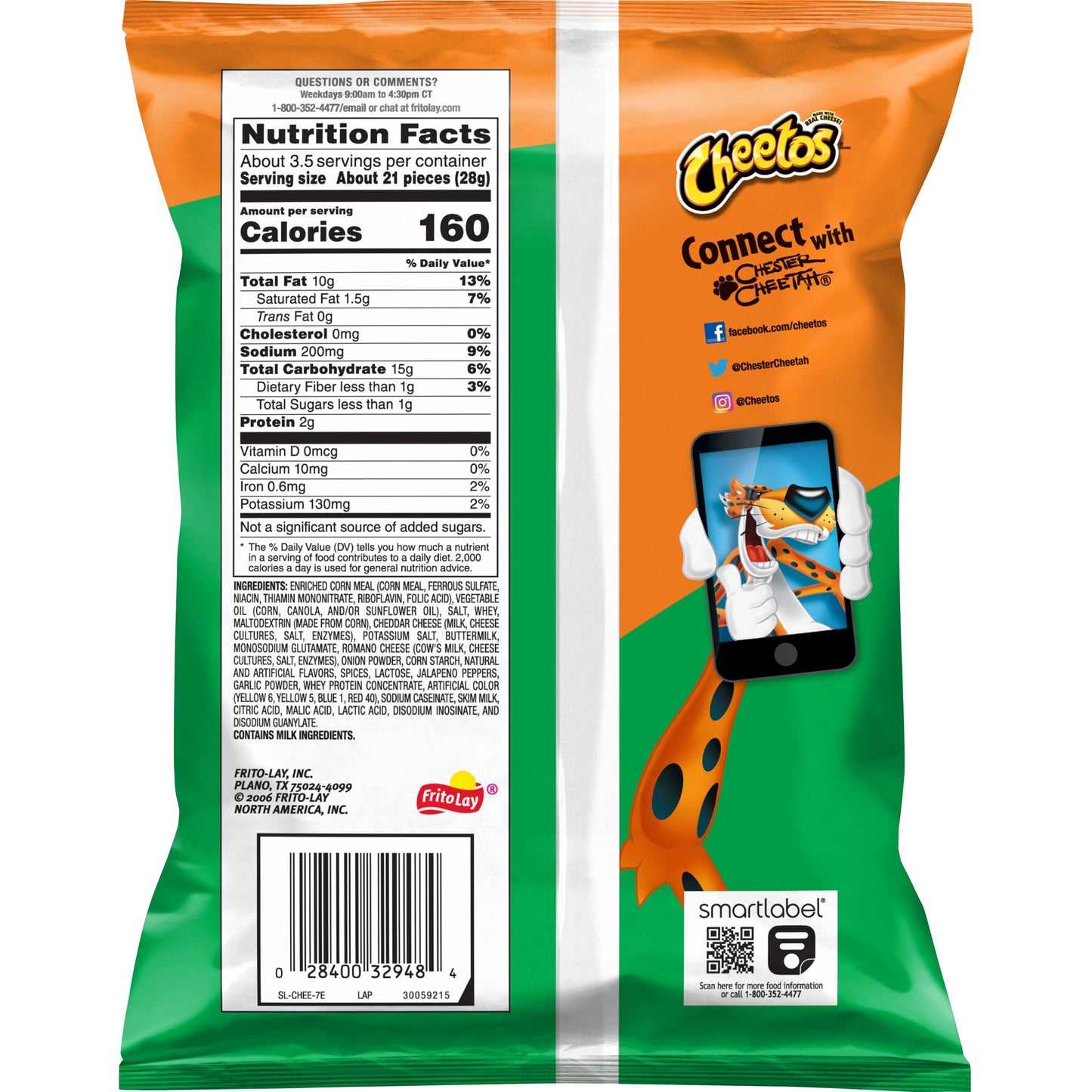 Crunchy Cheese Cheddar Jalapeno Flavored Snack Chips, 3.25 Oz Bag