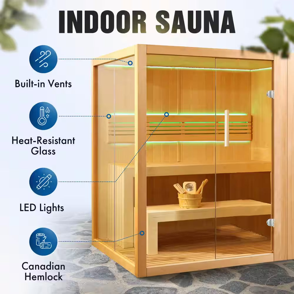 Canadian Hemlock Indoor Wet/Dry 4-Person Electric Sauna with LED Lights and 4.5Kw ETL Certified Heater