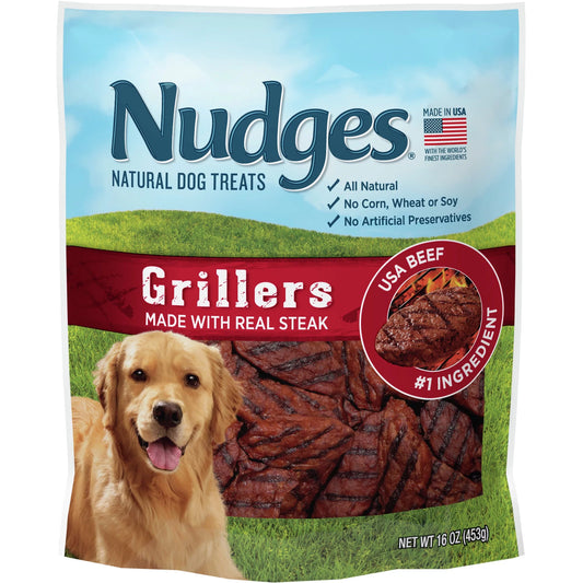 Nudges Grillers Natural Dog Treats, Steak, 16Oz Bag