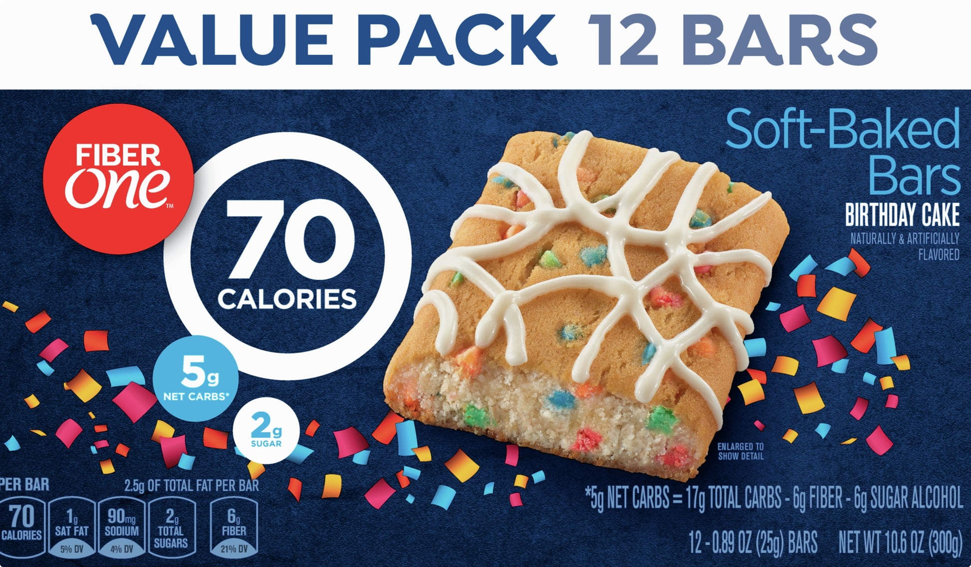 70 Calorie Soft-Baked Bars, Birthday Cake, Snack Bars, 12 Ct