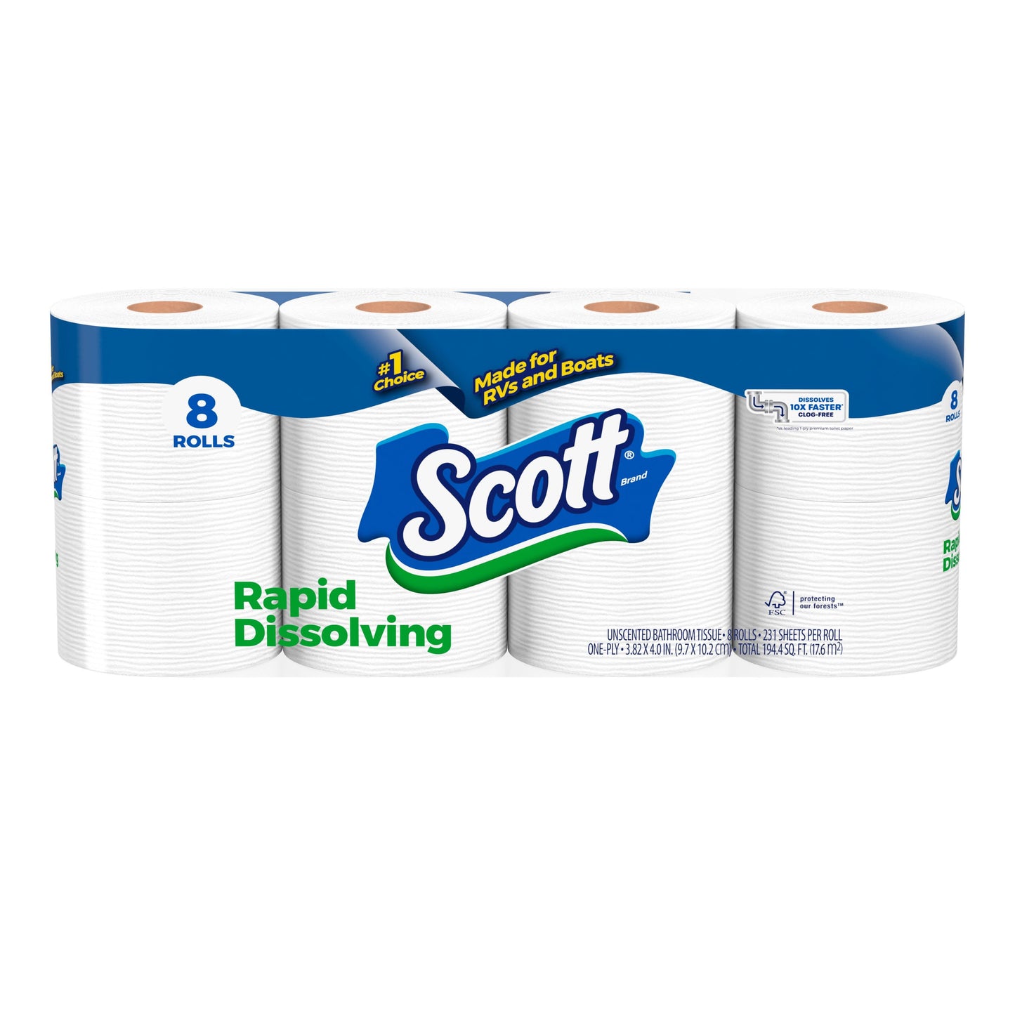 (2 Pack)  Rapid-Dissolving Toilet Paper for Rvs & Boats, 8 Double Rolls