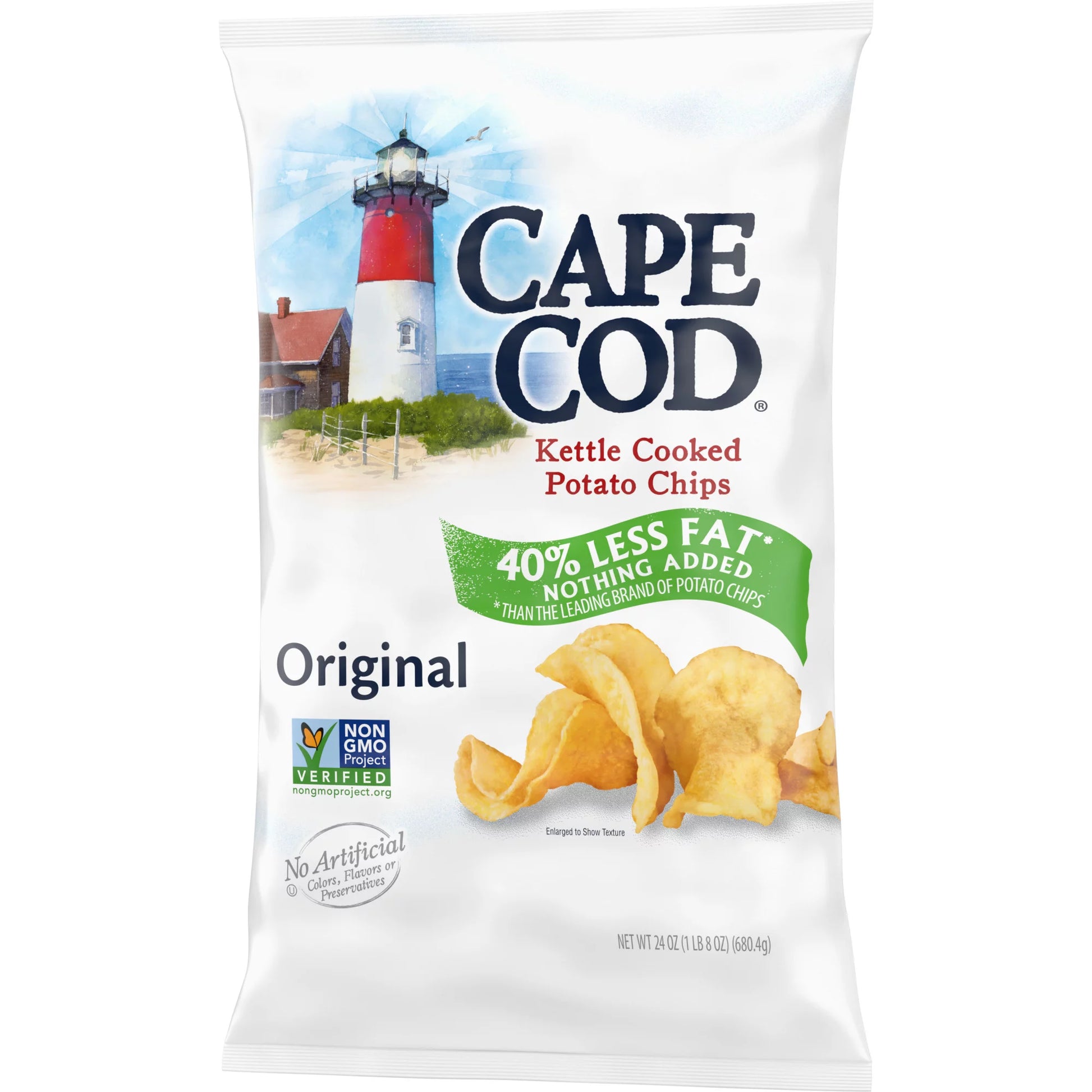 Potato Chips, Less Fat Original Kettle Cooked Chips, 24 Oz