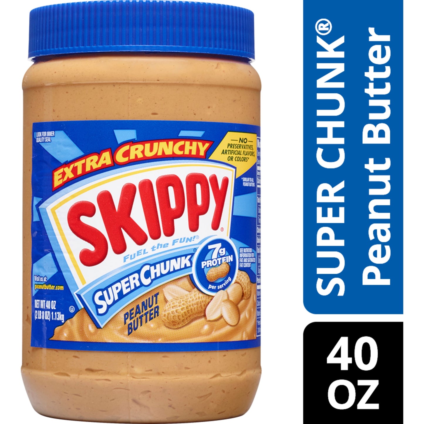 SUPER CHUNK Peanut Butter, 7 G Protein per Serving, Plastic Jar 40 Oz