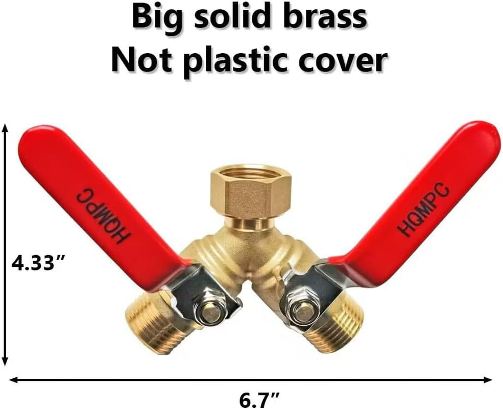 Garden Hose Y Valve Hose Splitter Brass Hose Splitter with Stainless Steel Long Handle Brass Y Valve Water Garden Hose Adapter 2 Way Y Valve 3/4" GHT Thread