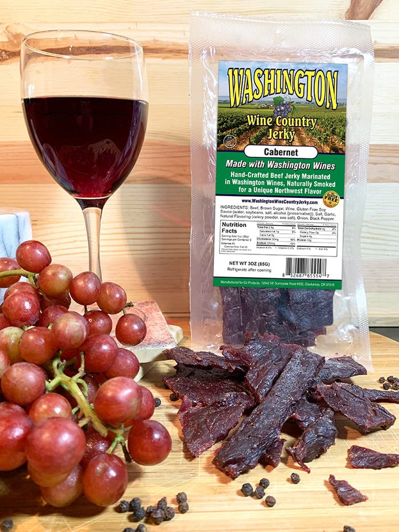 Wine Country Jerky - Variety 3-Pack Gift Set - Beef Jerky Marinated in Wine (OR Cabernet, WA Cabernet, CA Hot Cabernet)