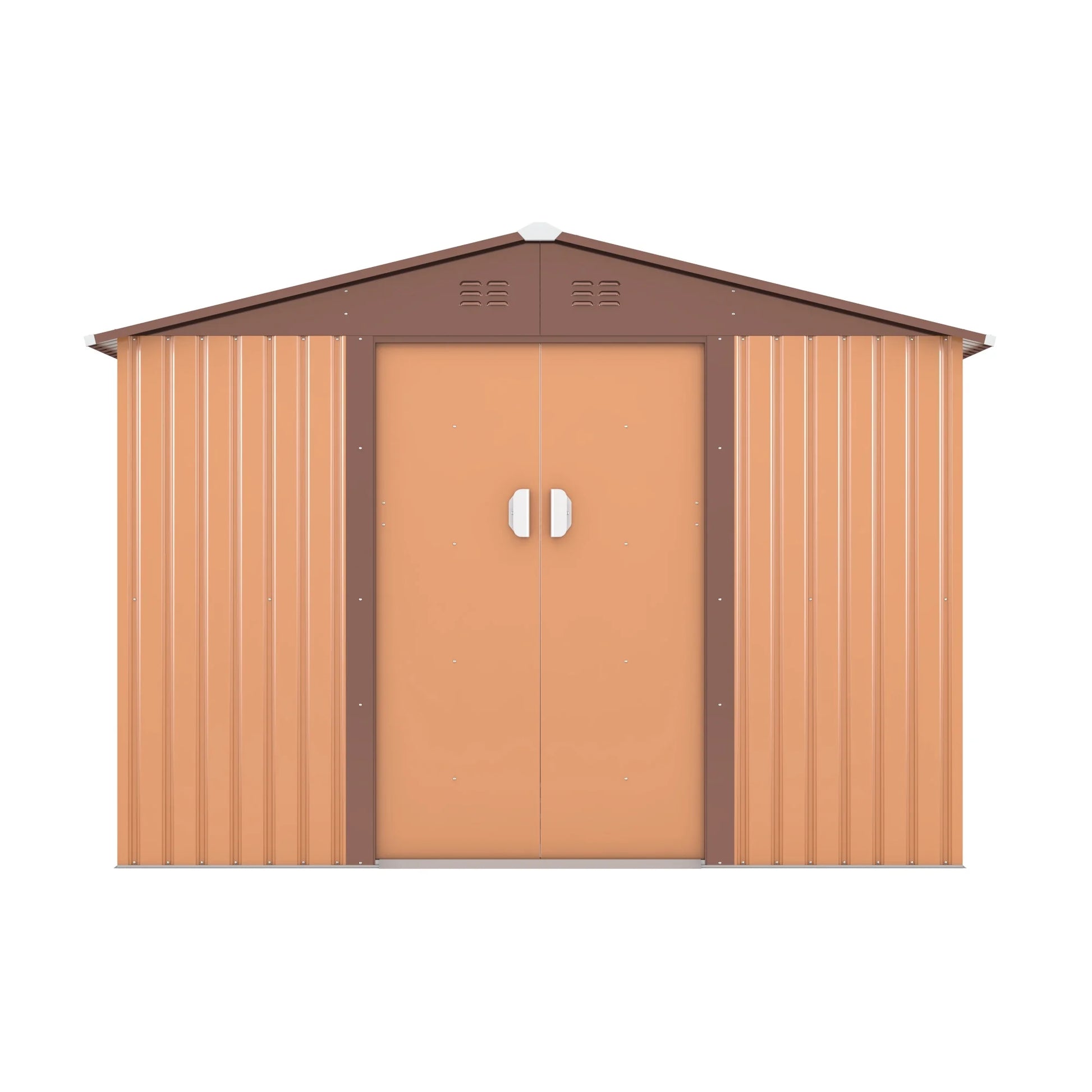 9.1 X 10.5 Ft. Outdoor Metal Storage Shed, Tool House with Lockable Sliding Doors, Vent for Garden Backyard Patio Lawn, Brown