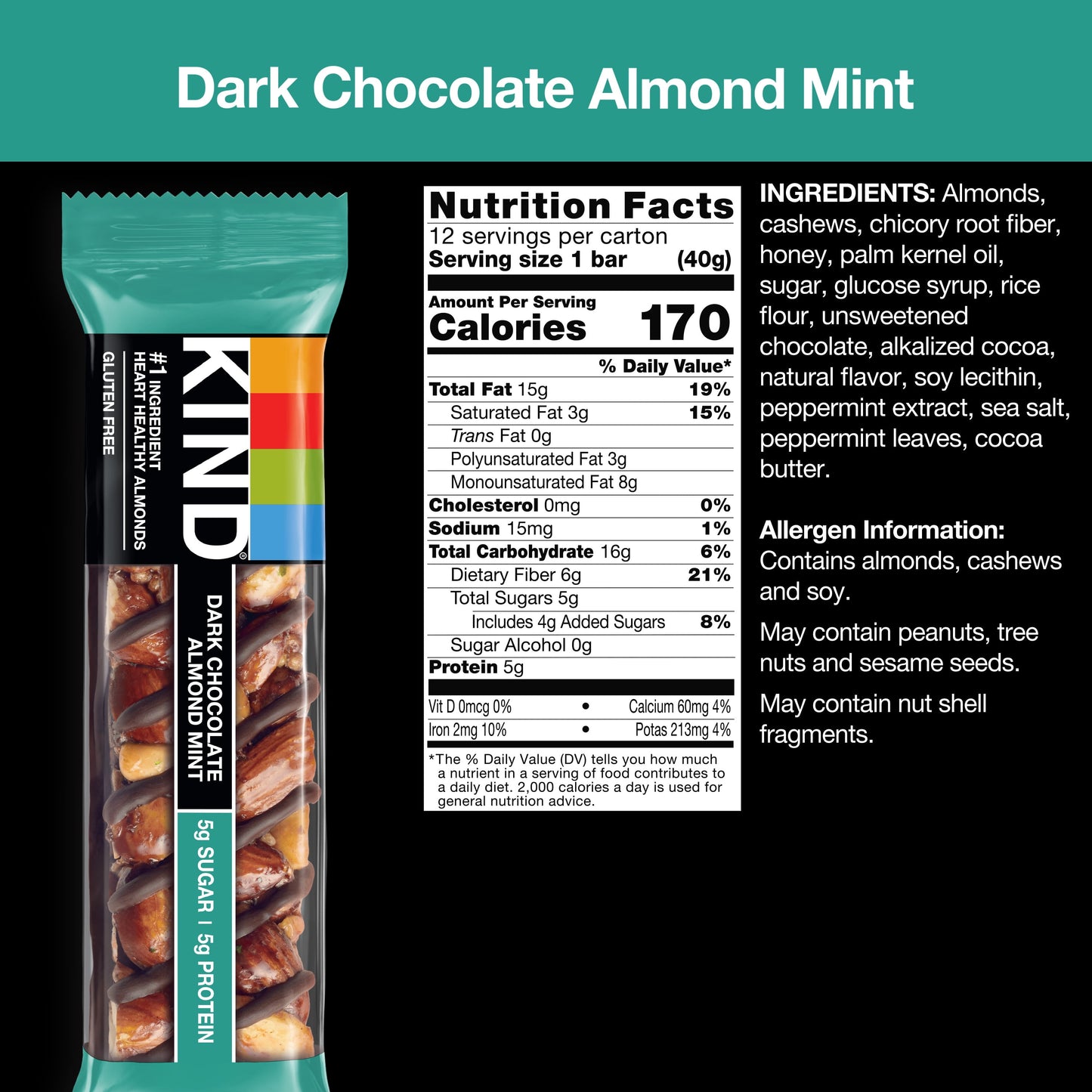 Nut Bars, Dark Chocolate Almond Mint, 1.4 Oz, 12 Ct