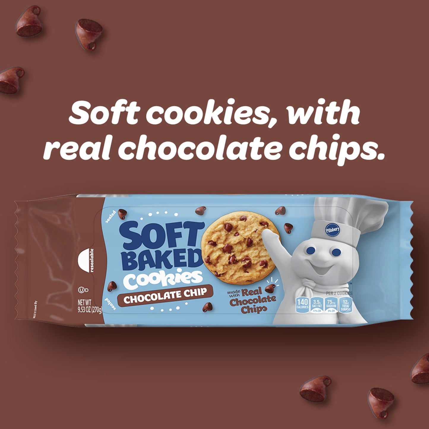 (6 Pack)  Soft Baked Cookies, Chocolate Chip, 9.53 Oz, 18 Ct