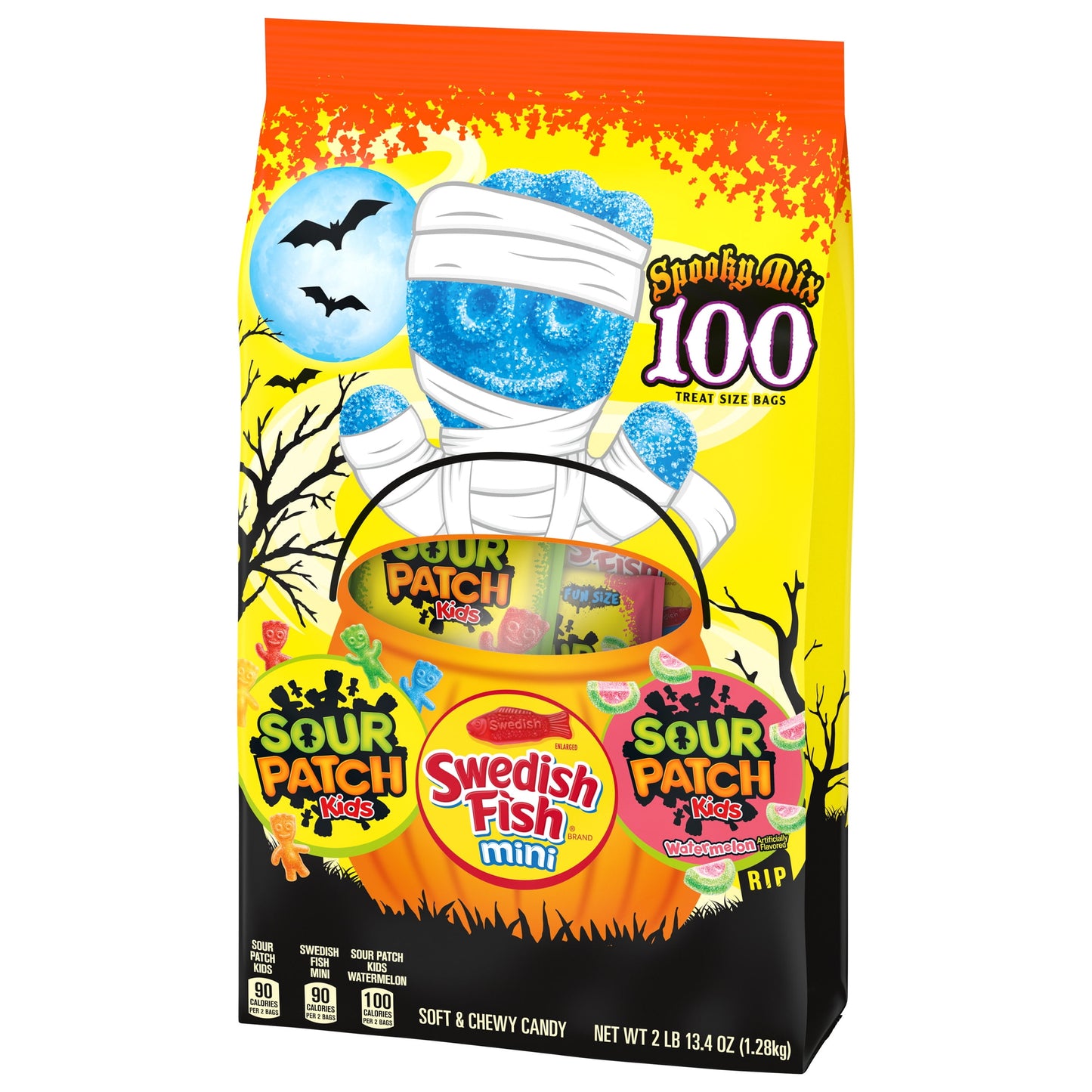 SOUR PATCH KIDS & SWEDISH FISH Mini Halloween Candy Variety Pack, 100 Trick or Treat Bags