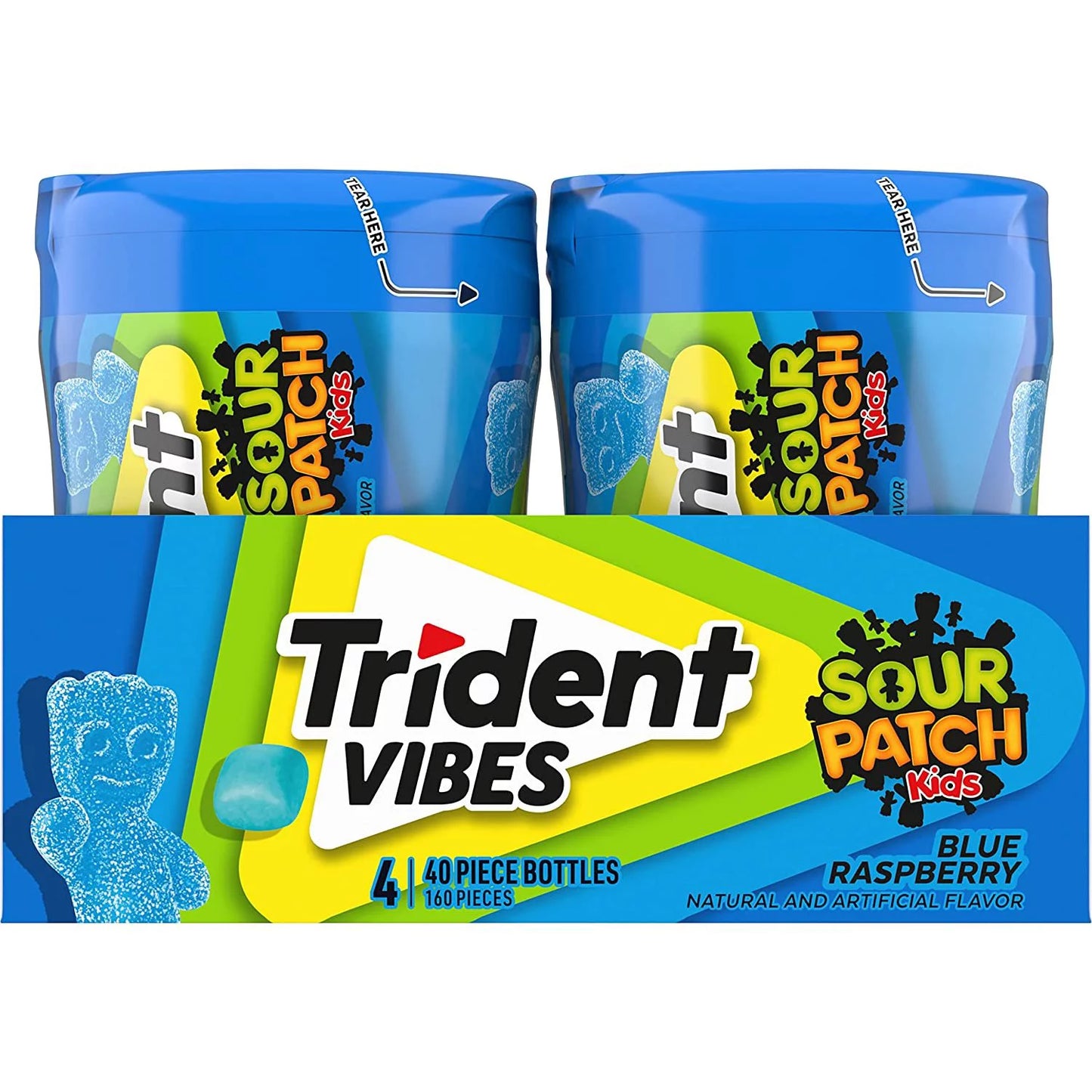 Vibes SOUR PATCH KIDS Blue Raspberry Sugar Free Gum, 4-40 Piece Bottles 160 Total Pieces