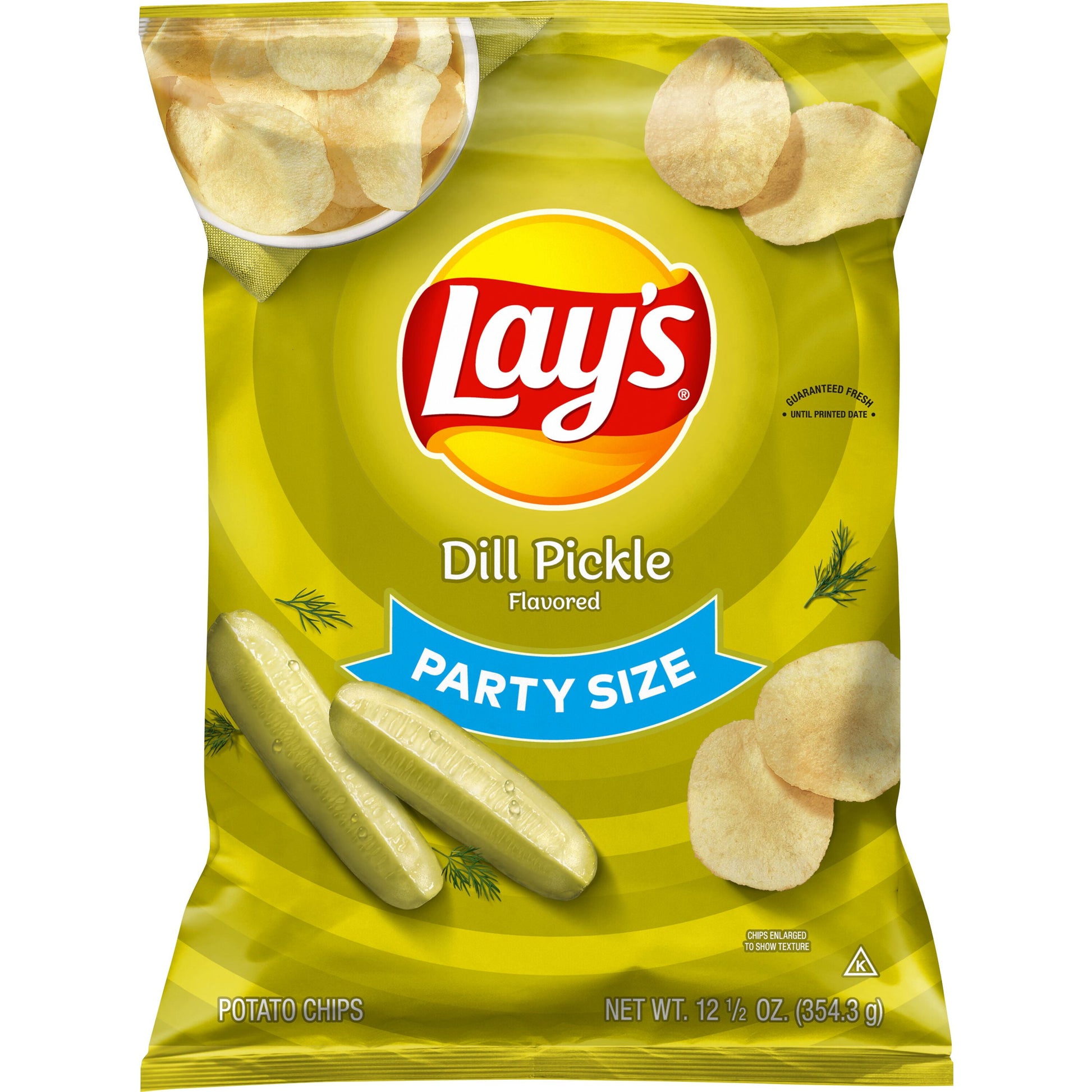 Dill Pickle Flavored Potato Chips, Party Size, 12.5 Oz Bag