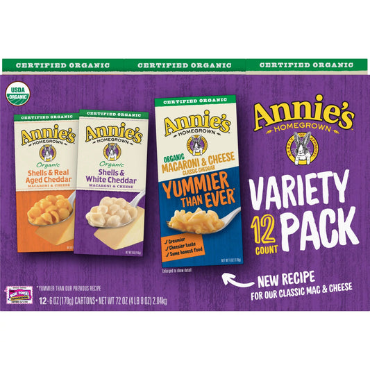 Annies Homegrown Macaroni and Cheese Variety Pack 12 Count. 6 Oz.