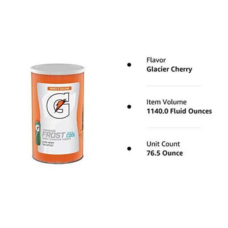 Gatorade Thirst Quencher Powder, Glacier Cherry, 76.5 Oz Canister Makes 9 Gallon