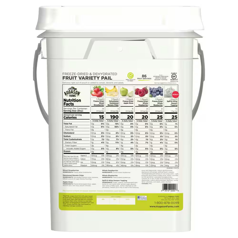 Freeze-Dried Fruit Variety Pail Emergency Food Supply 6 Varieties 4 Gal. Pail 30 Year Shelf Life