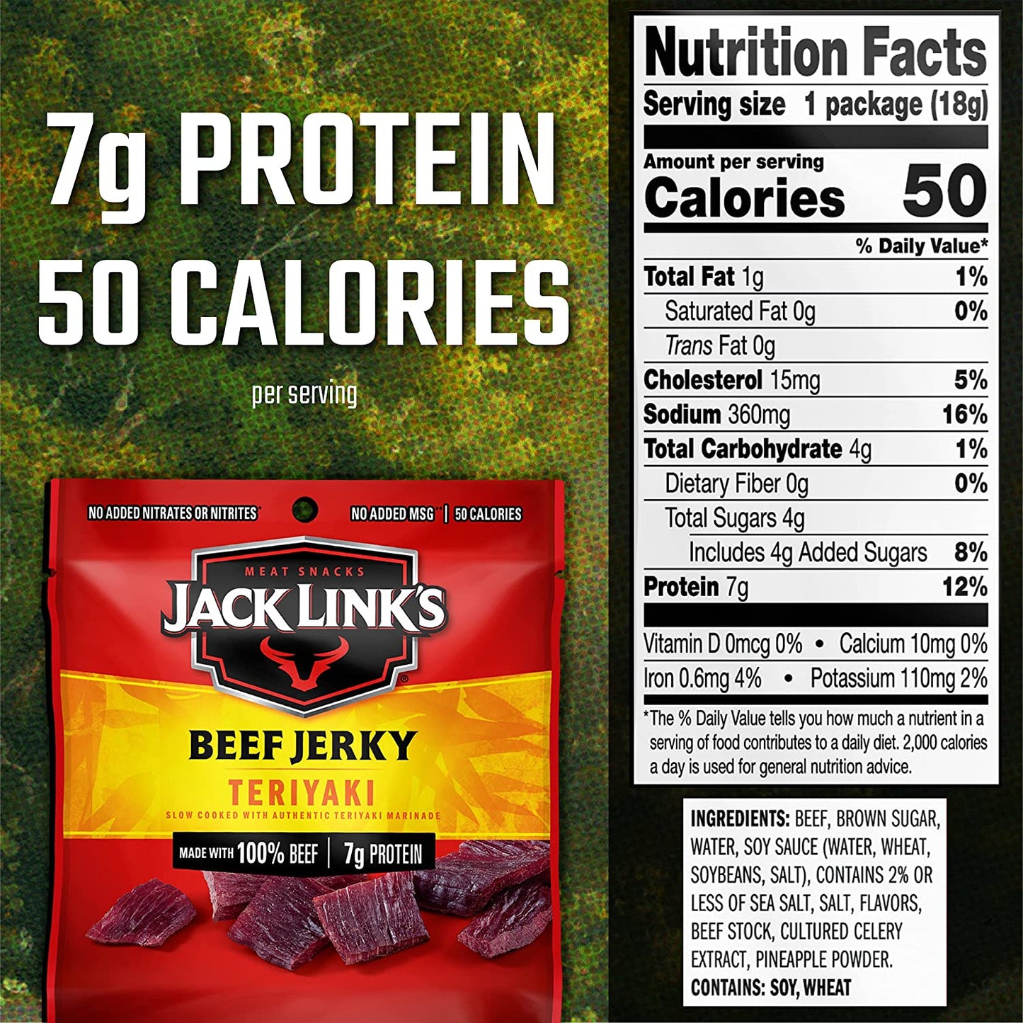 Beef Jerky, Teriyaki - Flavorful Meat Snack for Lunches, Ready to Eat Snacks - 7G of Protein, Made with Premium Beef - 0.625 Oz Bags (Pack of 5)