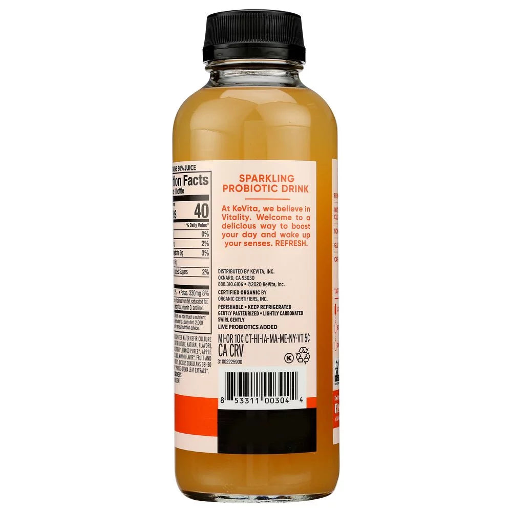 Kevita Organic Mango Coconut Sparkling Probiotic Drink, 15.2 Fluid Ounce -- 6 per Case.