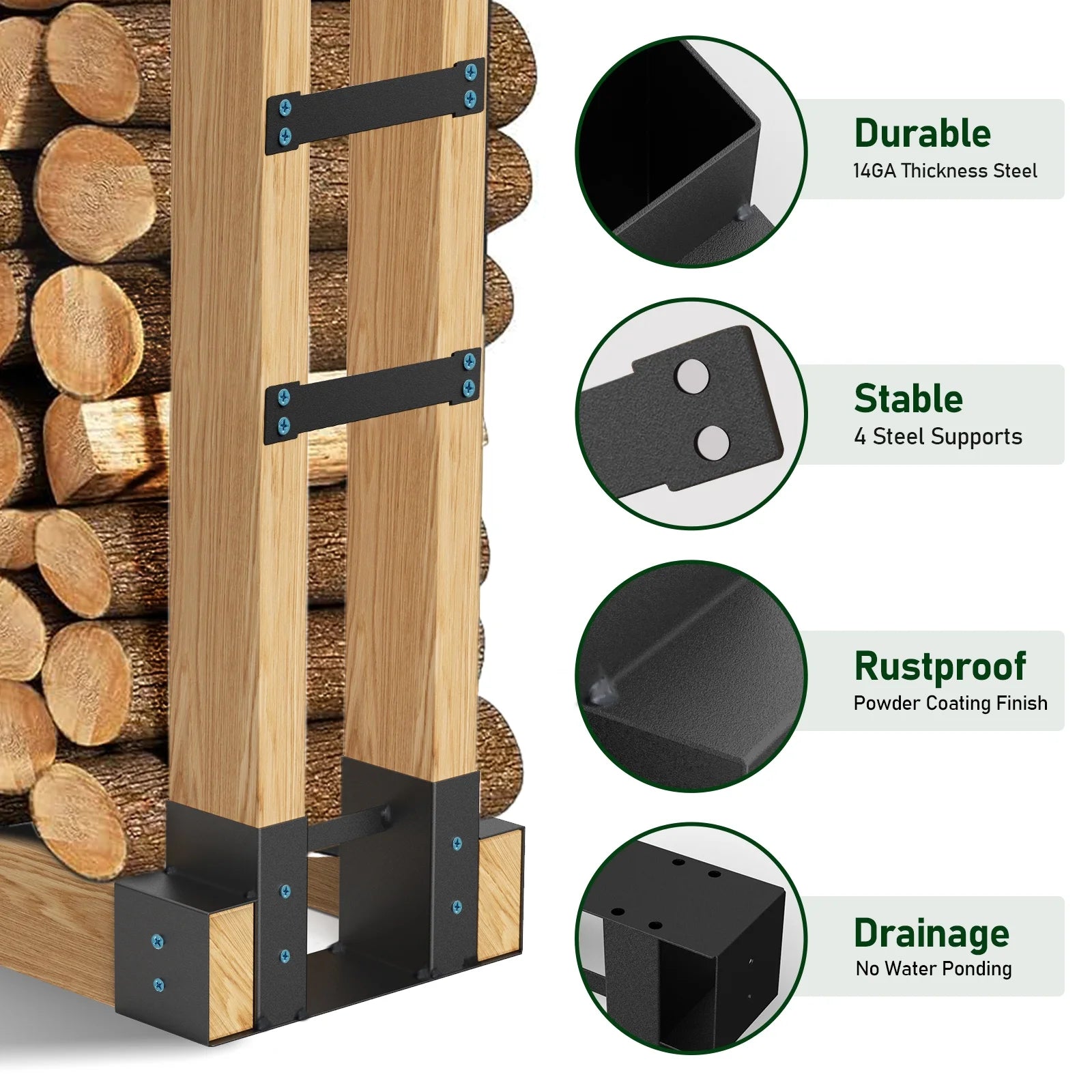 Outdoor Firewood Log Rack Bracket Kit, Fireplace Wood Storage Holder - Adjustable to Any Length (2-Bracket Kit)