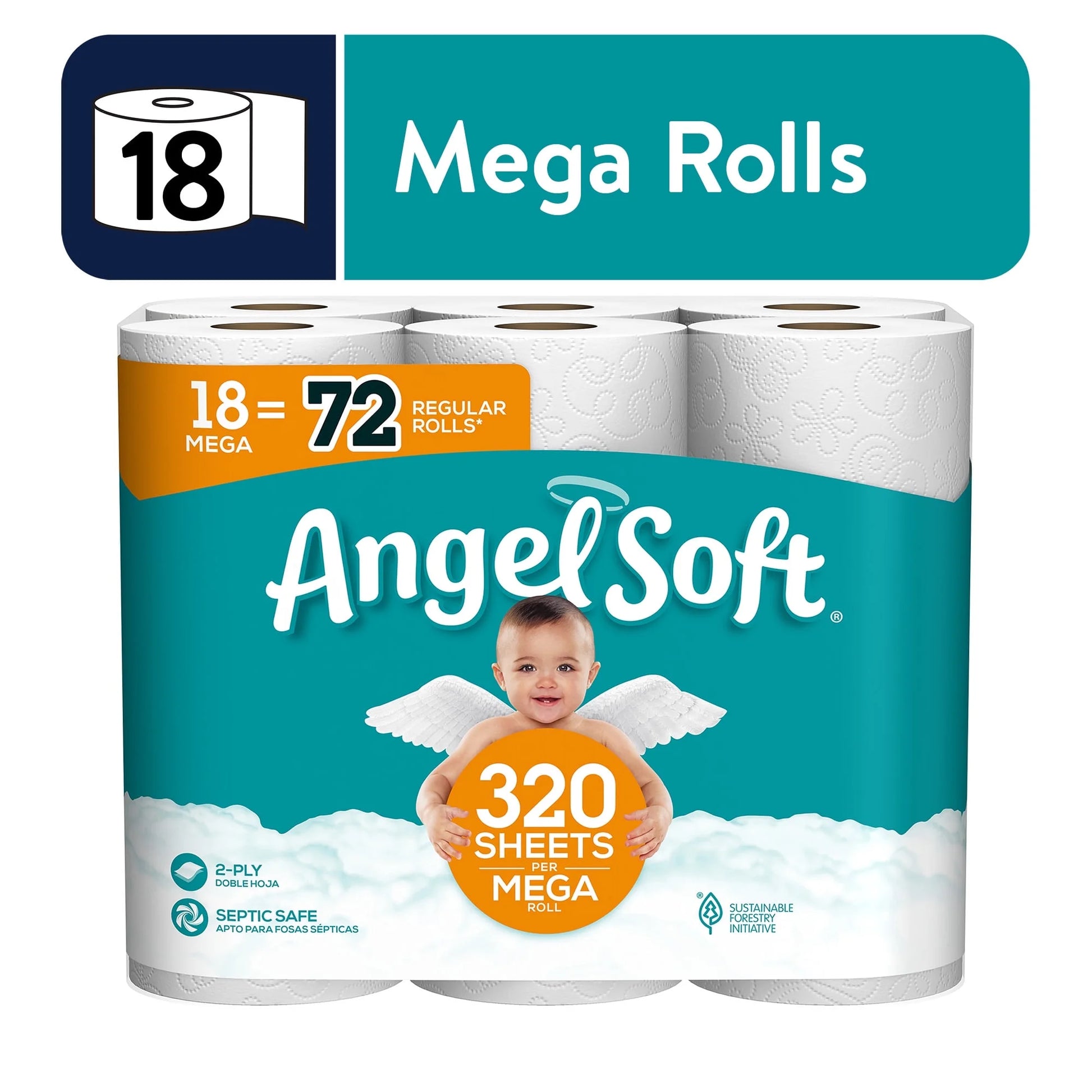 (4 Pack)  Toilet Paper, 18 Mega Rolls, 2-Ply Toilet Tissue