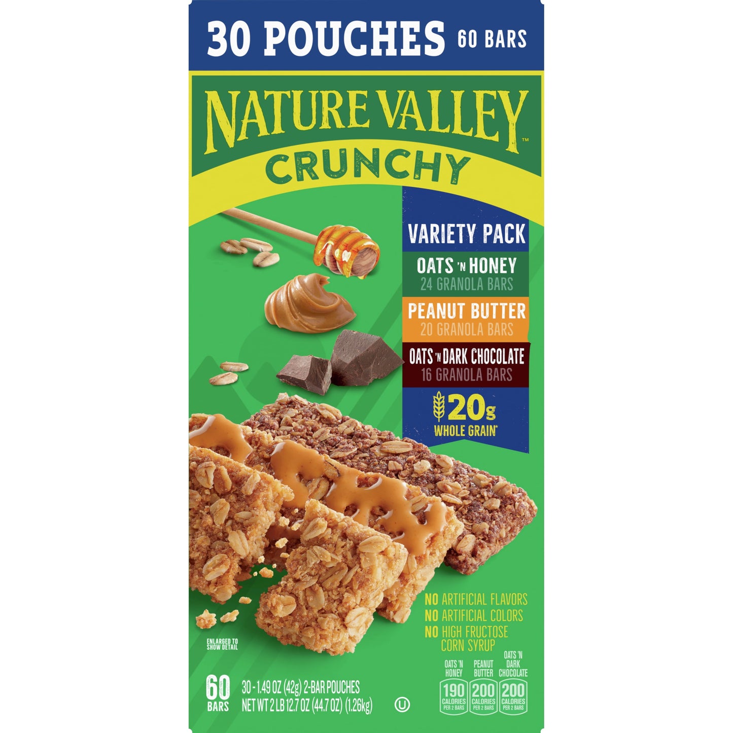 Nature Valley Crunchy Granola Bars, Variety Pack, 60 Bars, 44.7 OZ Count (30 Pouches)