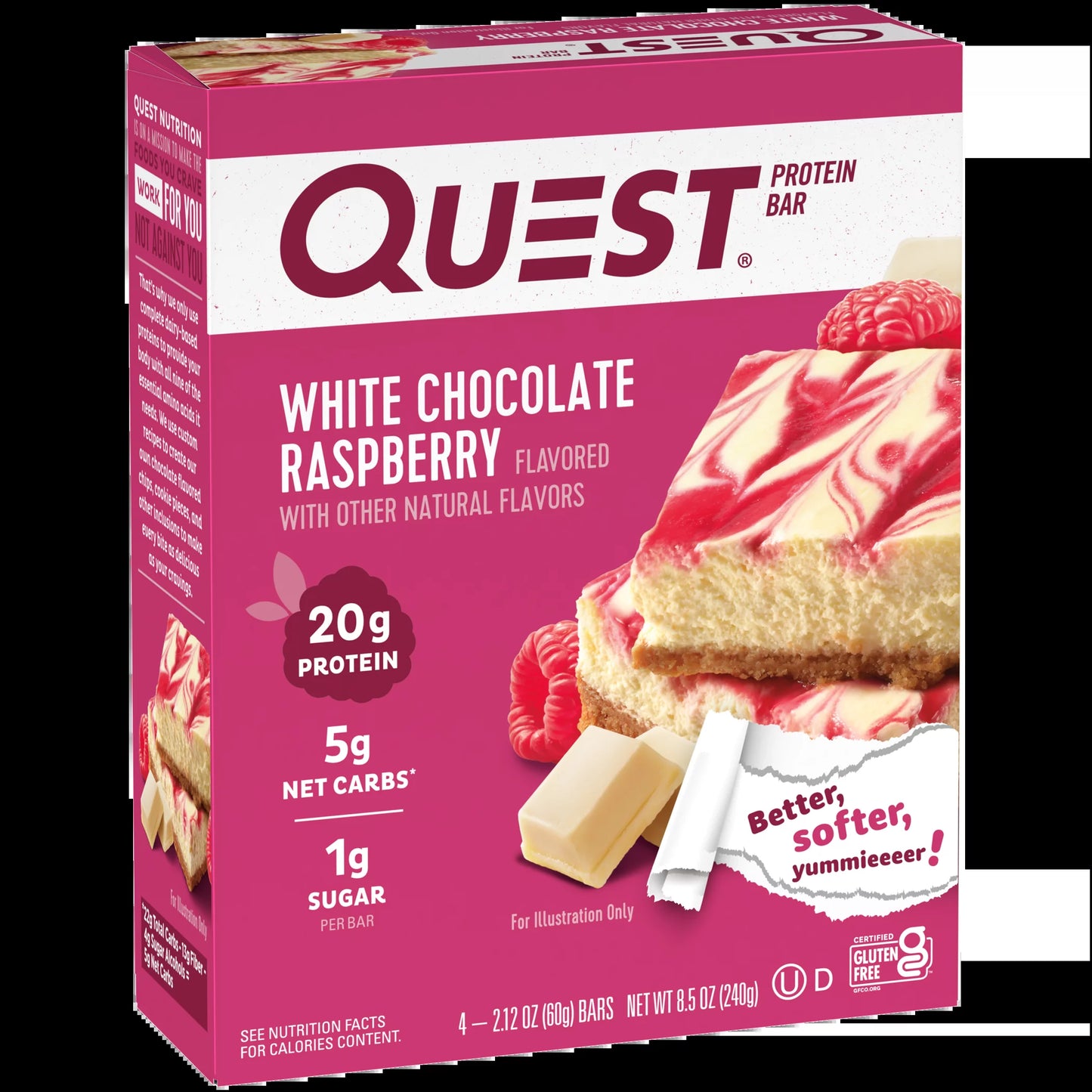 (3 Pack) Quest Protein Bar, White Chocolate Raspberry, 20G Protein, Gluten Free, 4 Ct