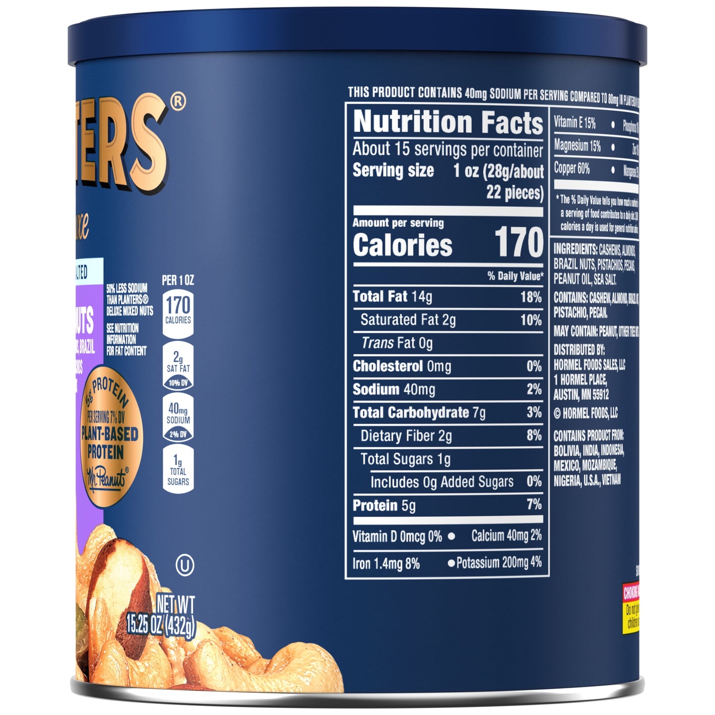 Deluxe Lightly Salted Mixed Nuts, Party Snacks, Plant-Based Protein 15.25Oz (1 Canister)