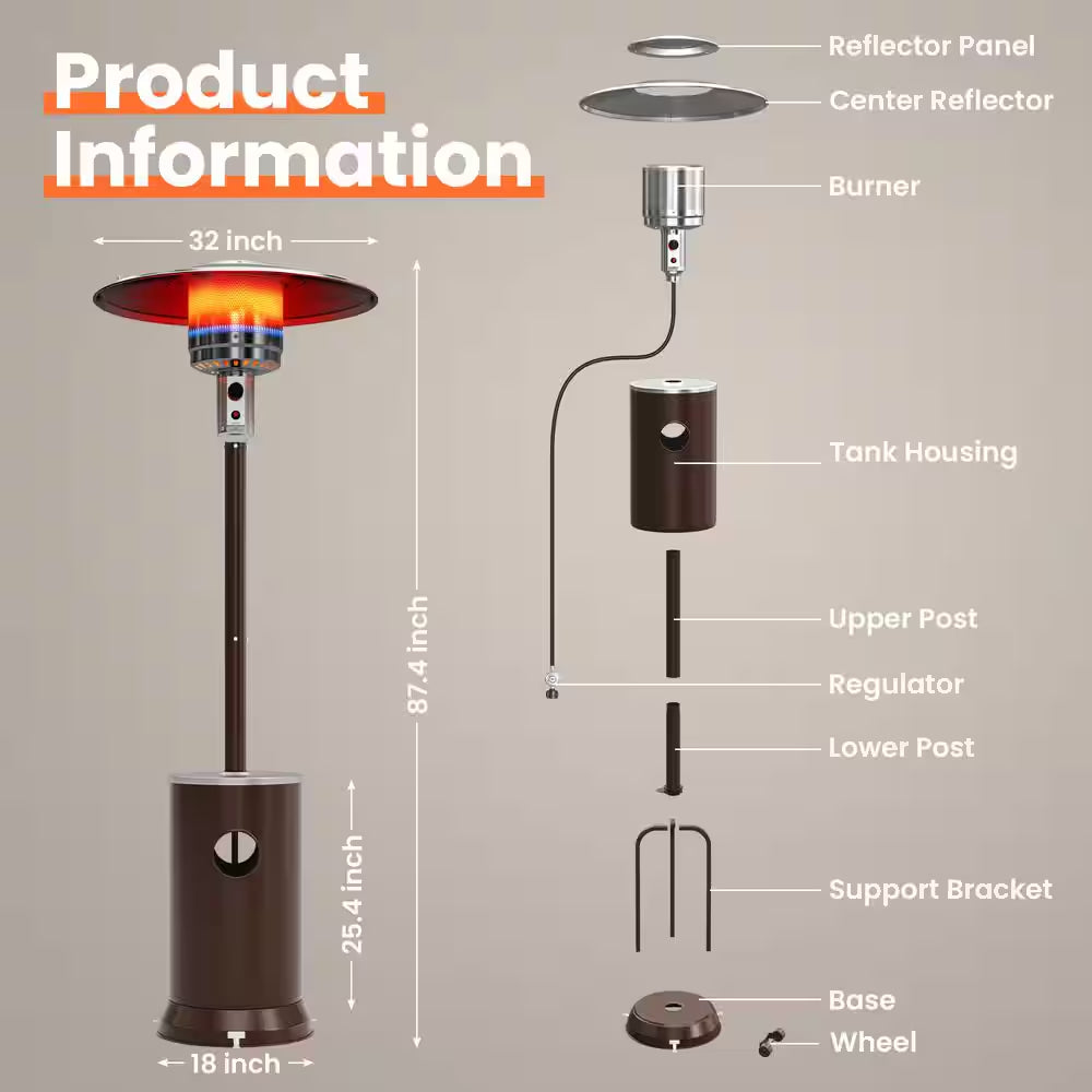 48000 BTU Bronze Propane Patio Heater with Cover