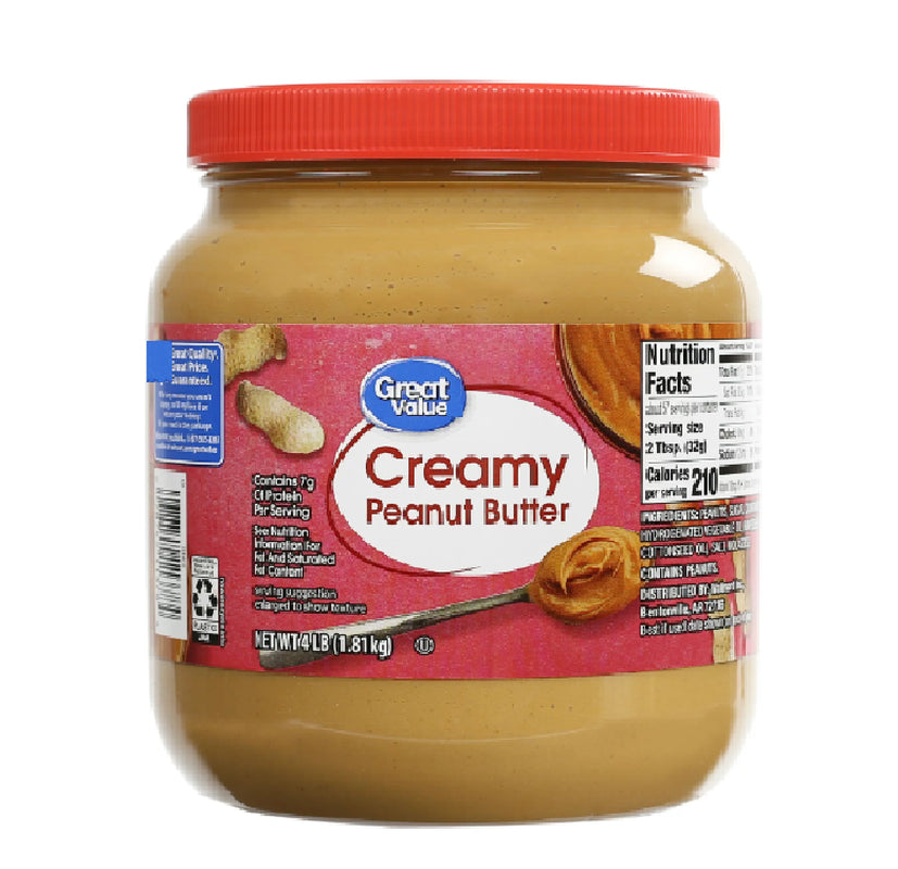 Great Value Creamy Peanut Butter, Spread, 64 Oz Free & Fast Shipping