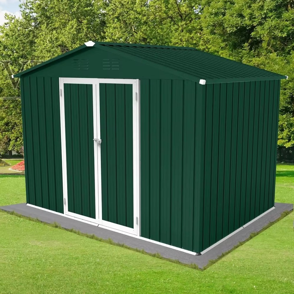 Metal Outdoor Storage Shed 8FT X 6FT, Steel Utility Tool Shed Storage House with Door & Lock, for Backyard Garden Patio Lawn