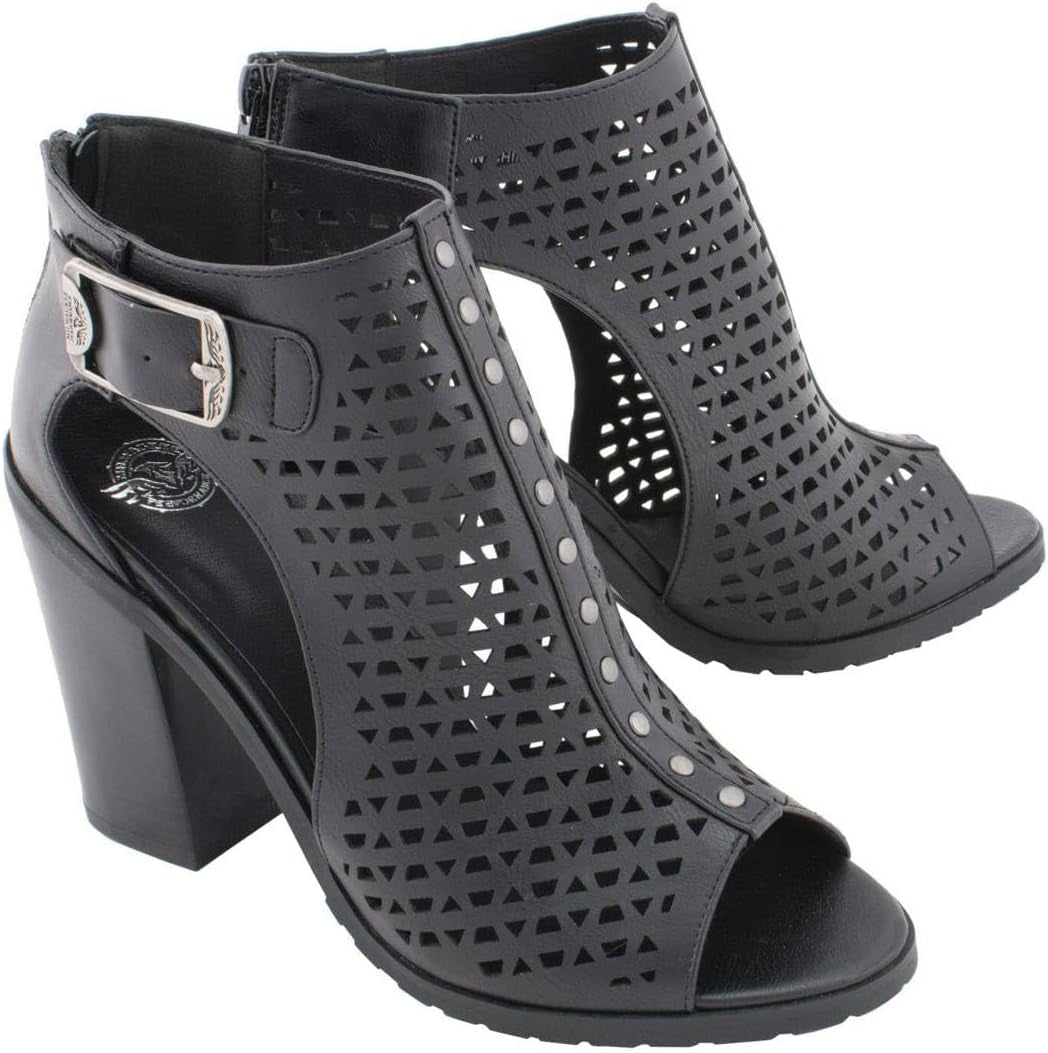 MBL9453 Women'S Black Mesh Open-Toe Platform Fashion Casual Heeled Sandals with Buckle Strap